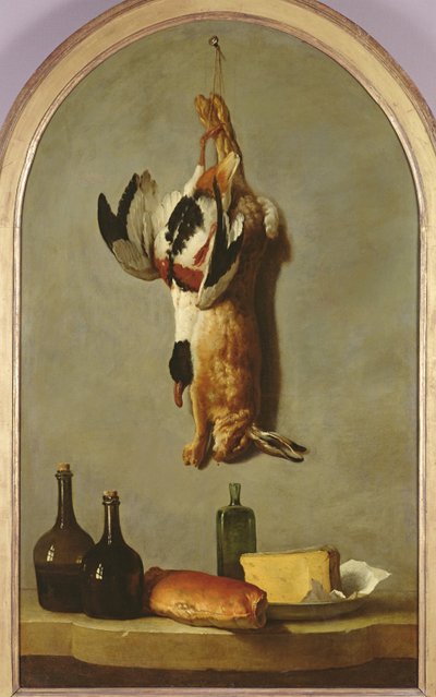 Still life (hare, duck, bottles, bread and cheese), 1742 by Jean Baptiste Oudry